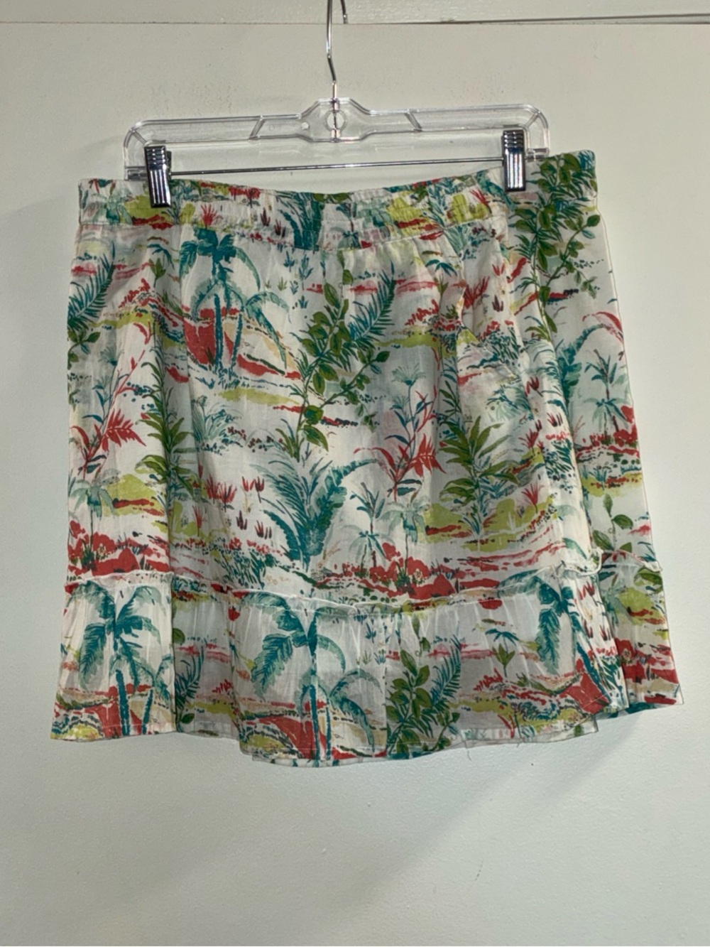 Sigrid Olsen White‎ Tropical Print Ruffle Mini Skirt
